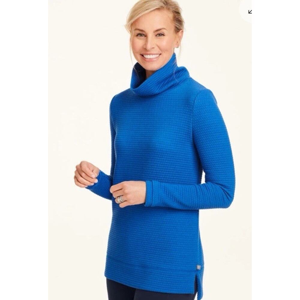 T By Talbots BUBBLE JACQUARD QUILTED MOCKNECK PULLOVER Royal Blue XL